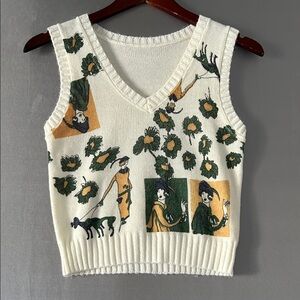 Vintage 1980s Floral Patterned V-Neck Sweater Vest